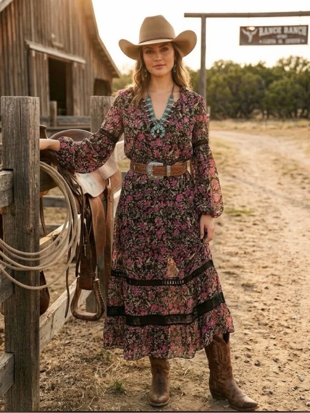 Misa Los Angeles Black Floral Long Sleeve Maxi Dress